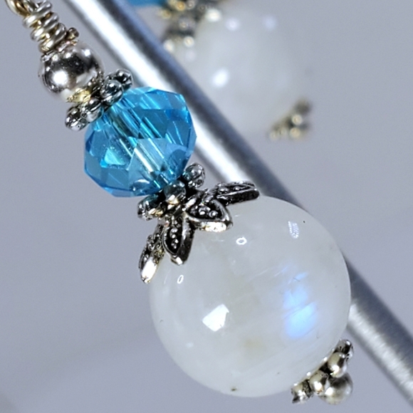 Moonstone and Aqua Crystal Drop Earrings - Picture 4 of 8
